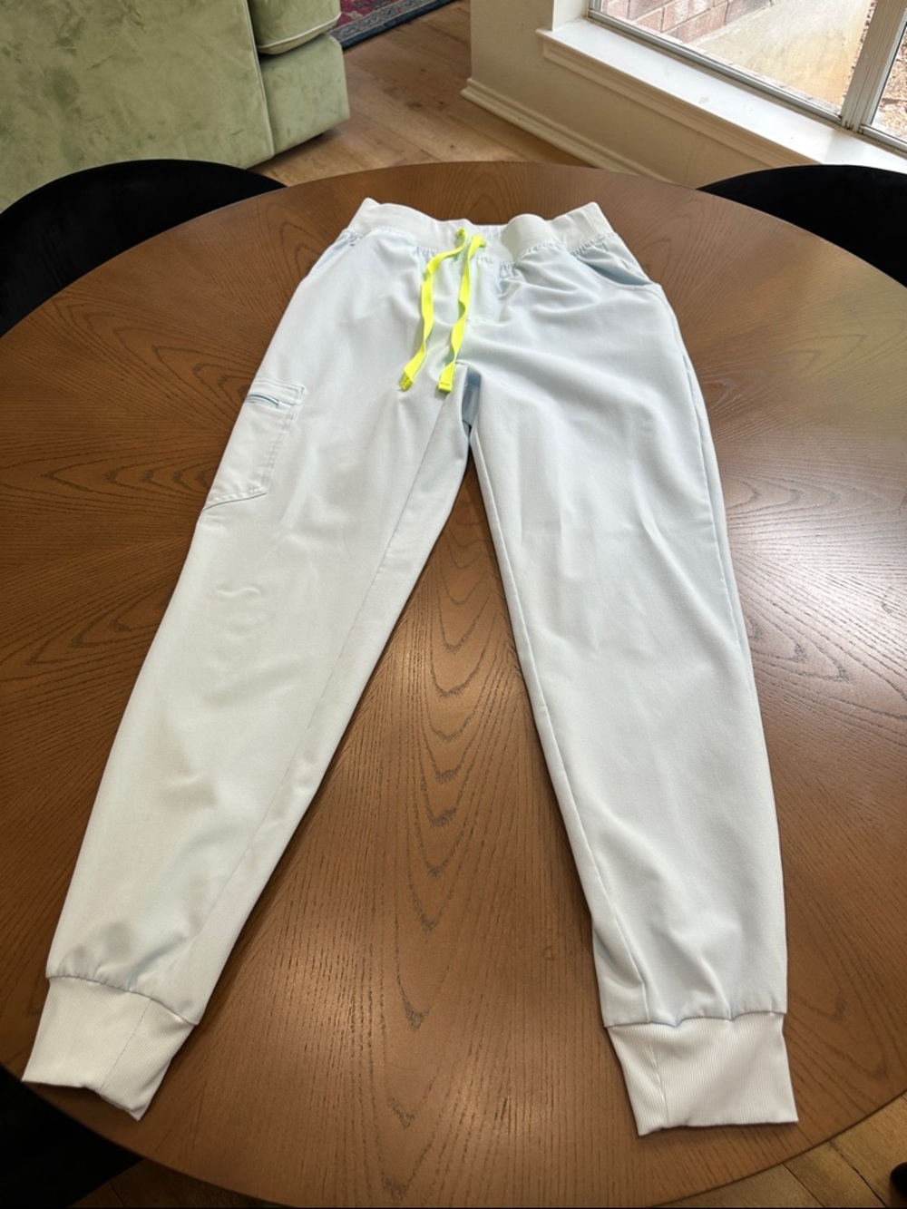 Figs Light Blue Joggers with Neon Yellow Drawstring